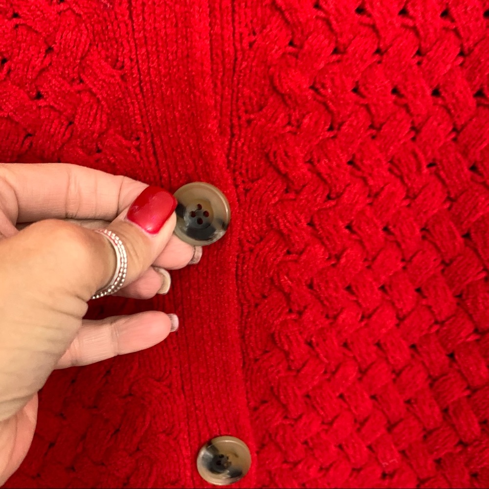 J Jill Red Basket Weave Pattern Button Car - image 3